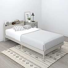 洗練された美しいデザイン 棚付すのこベッド シャビーグレー