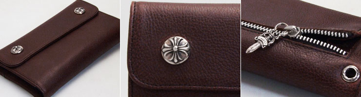 クロムハーツ 財布 ウェーブウォレットクロスボタンブラウン|クロム