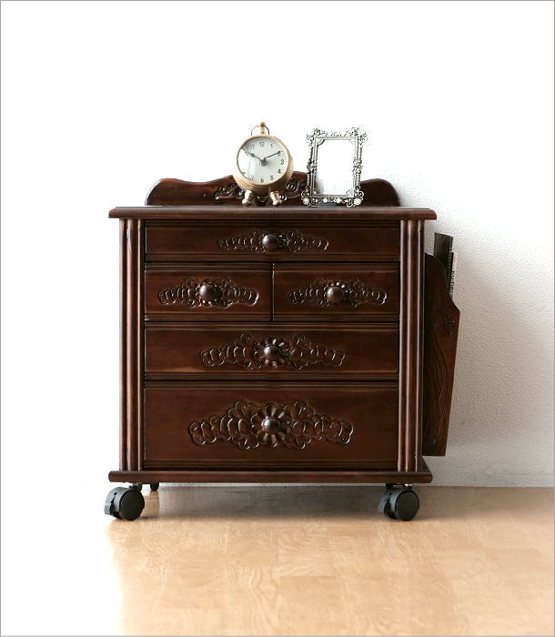 サイドテーブル アンティーク 家具 キャスター付き 完成品