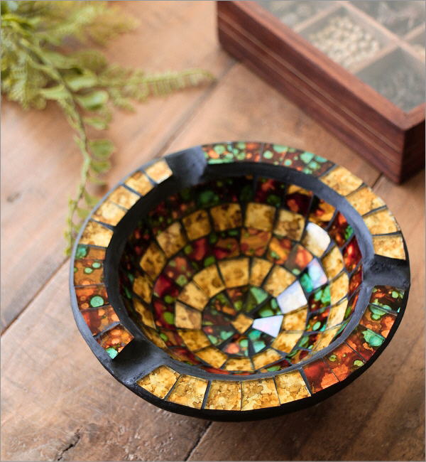 灰皿 おしゃれ ガラス 卓上 小物入れ アクセサリー入れ モザイク灰皿