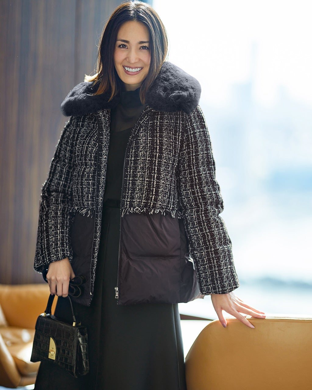 ツイードコンビ・エコファーダウンジャケット/DoCLASSE