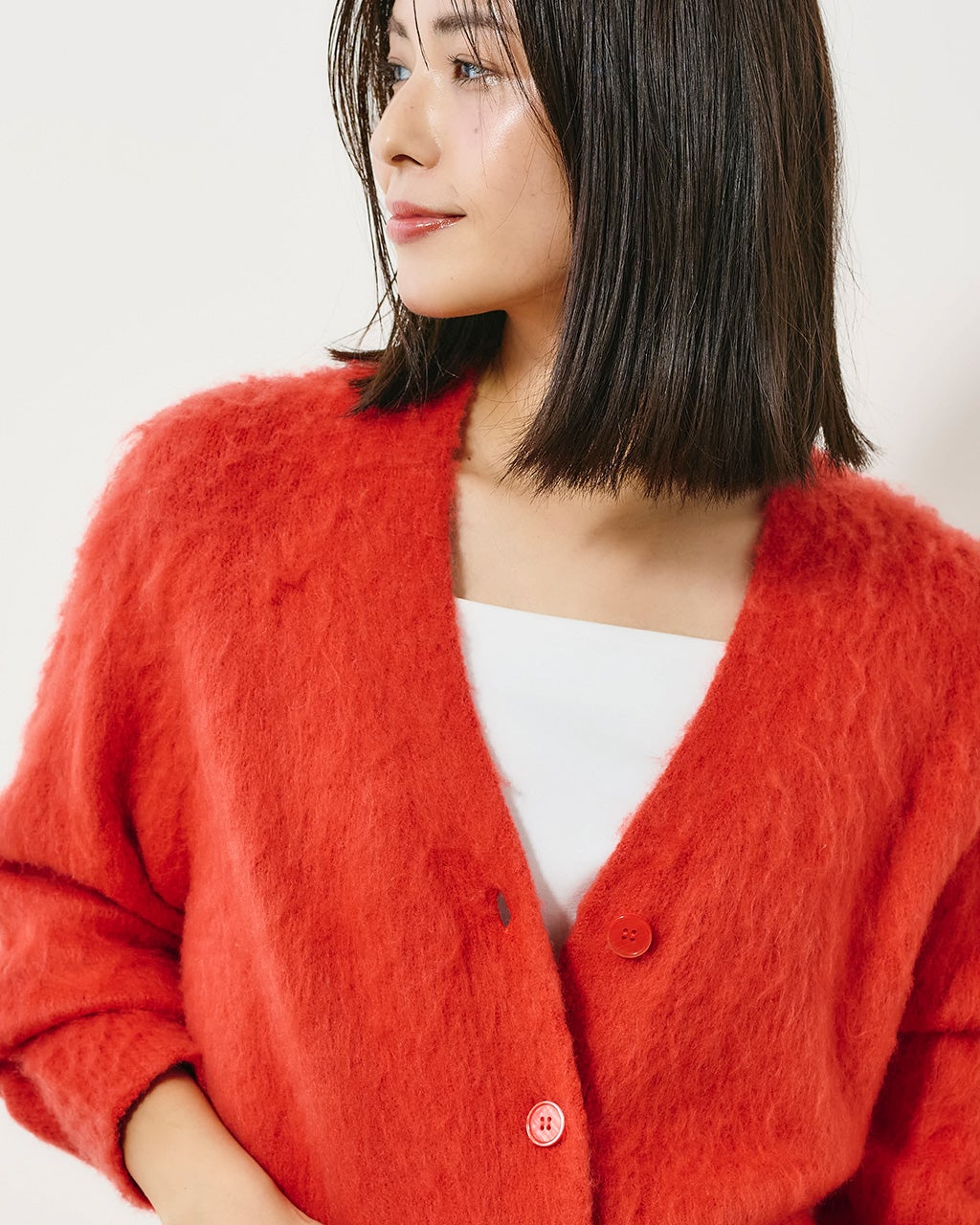 モヘア混シャギー・Vネックカーディガン/DoCLASSE