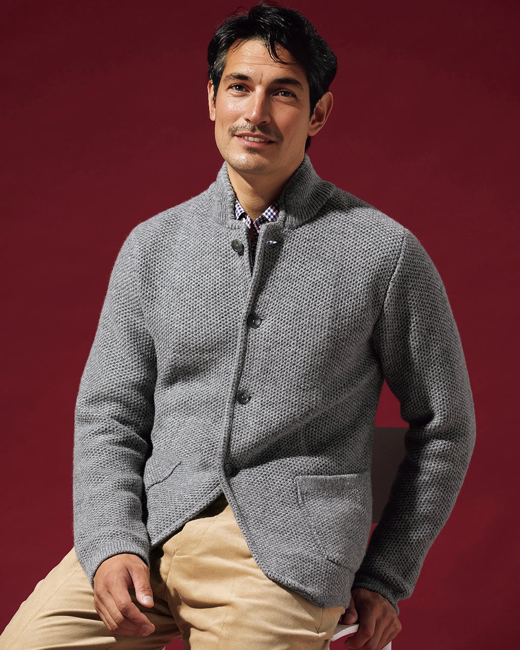 ウールブレンド・鹿の子ニットジャケット/DoCLASSE