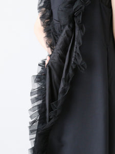 noir kei ninomiya ウールギャバジン×ナイロンチュールワンピース [3K