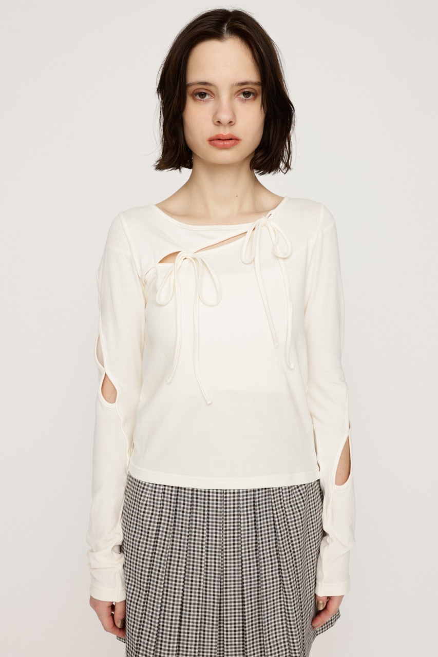 SLY | CUT OUT RIBBON トップス (Tシャツ・カットソー(長袖) ) |SHEL