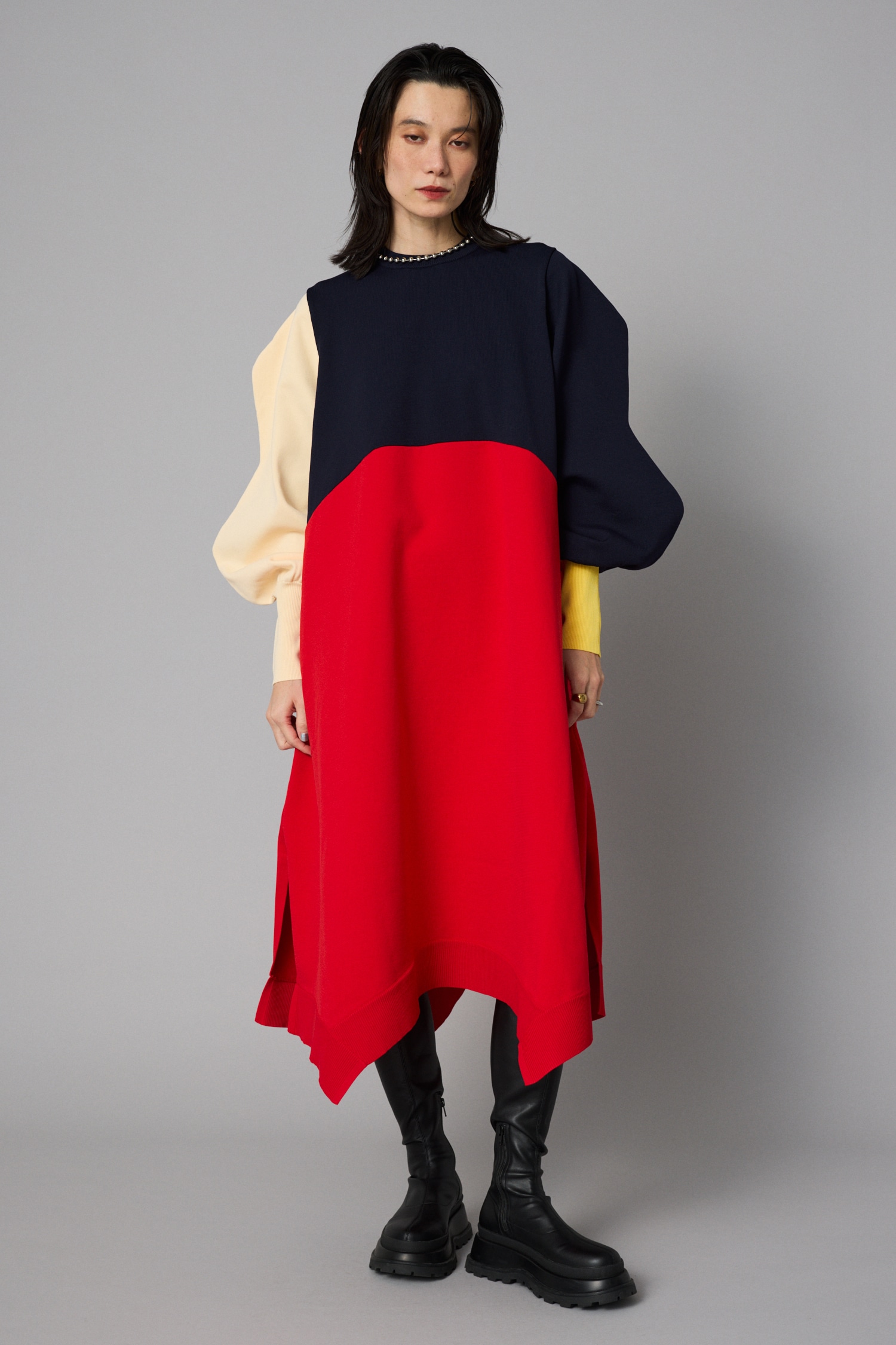 HeRIN.CYE | Mountain sleeve docking dress (ワンピース(ミニ