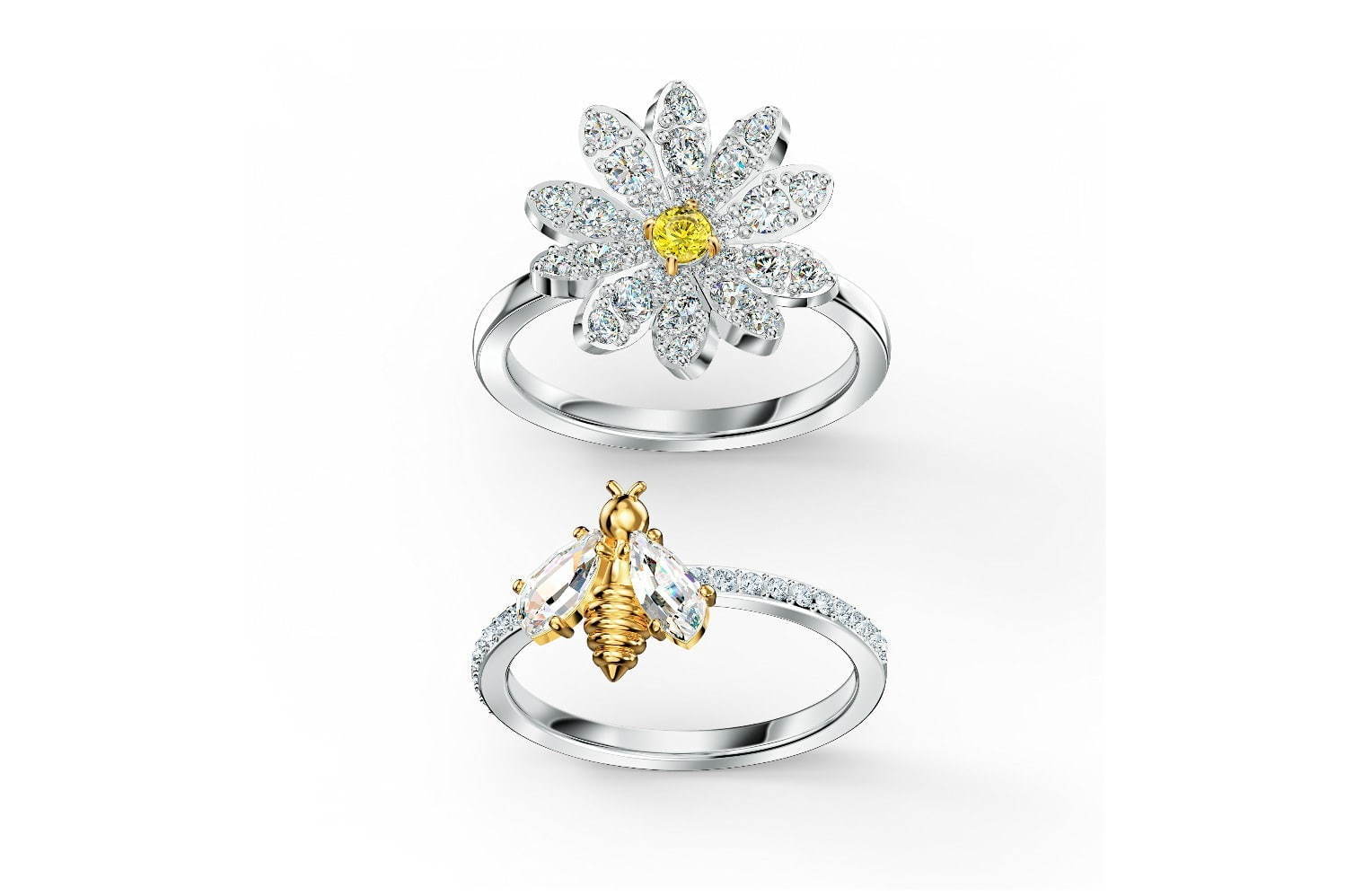 スワロフスキー「デイジーの花」モチーフのペンダント＆リング