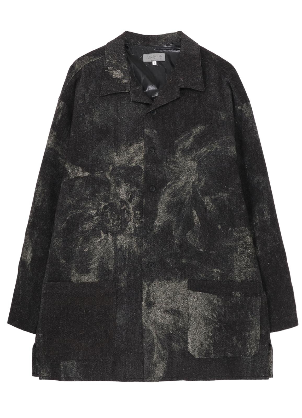 ヨウジヤマモト“翼を広げるカラス”プリントのウールコート＆手描き