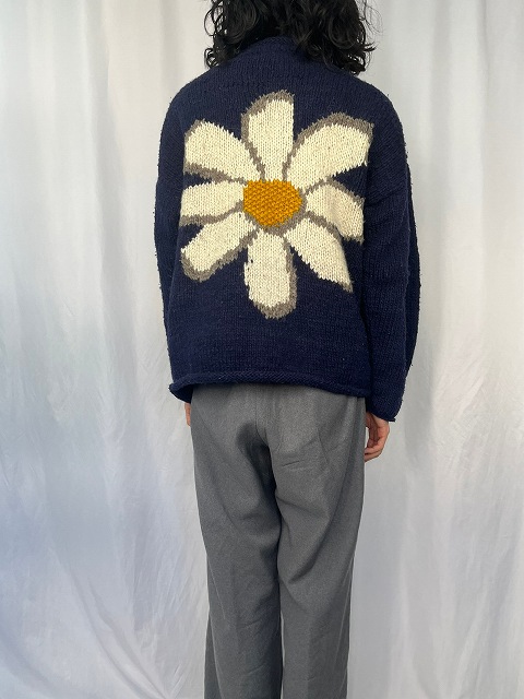 フラワー エクアドル製 エクアドルニット ネイビー 紺 │ヴィテージ