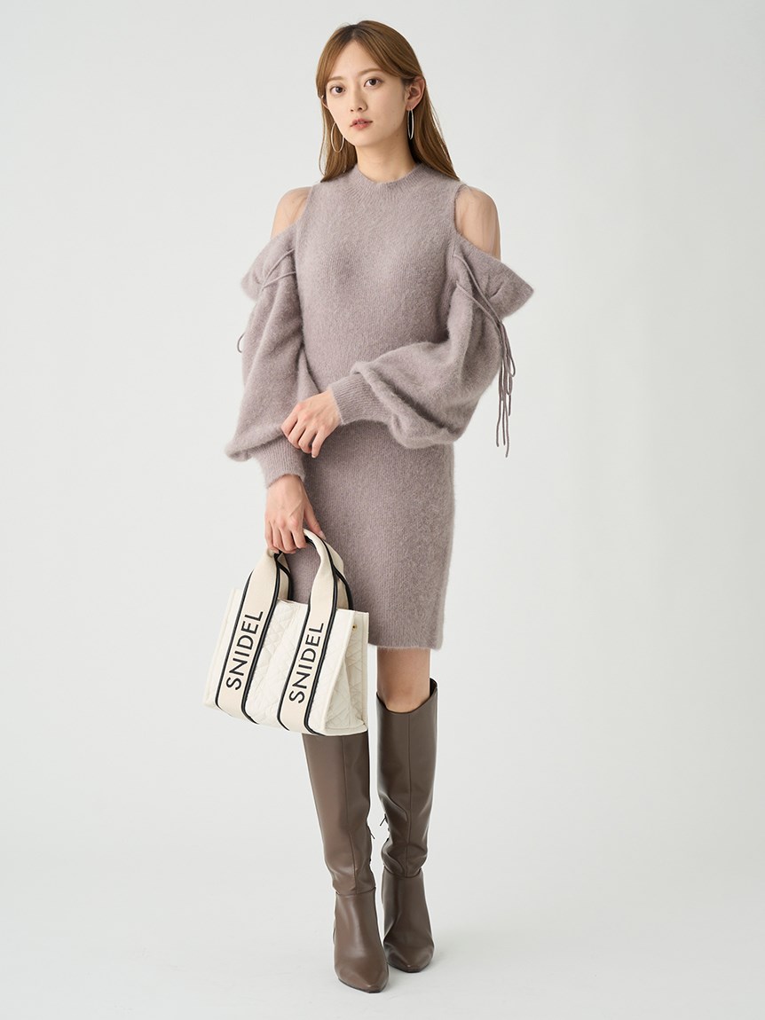 Fubail / シースルーショルダーミニニットワンピース