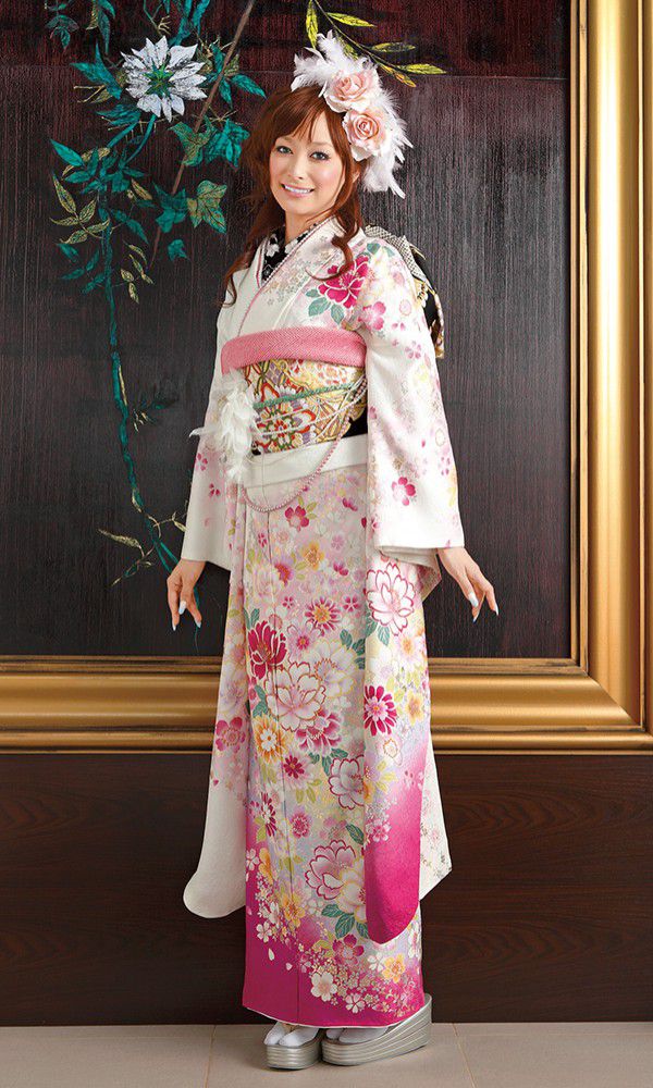 京友禅振袖・白色・白地ピンク┃格安お得振袖【菊京屋】