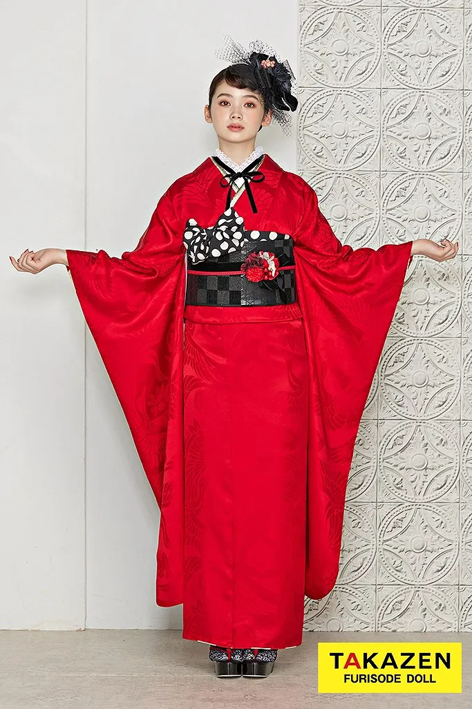 レトロ 赤無地 正絹 シンプル 目立つ 誰とも被らない振袖ネット