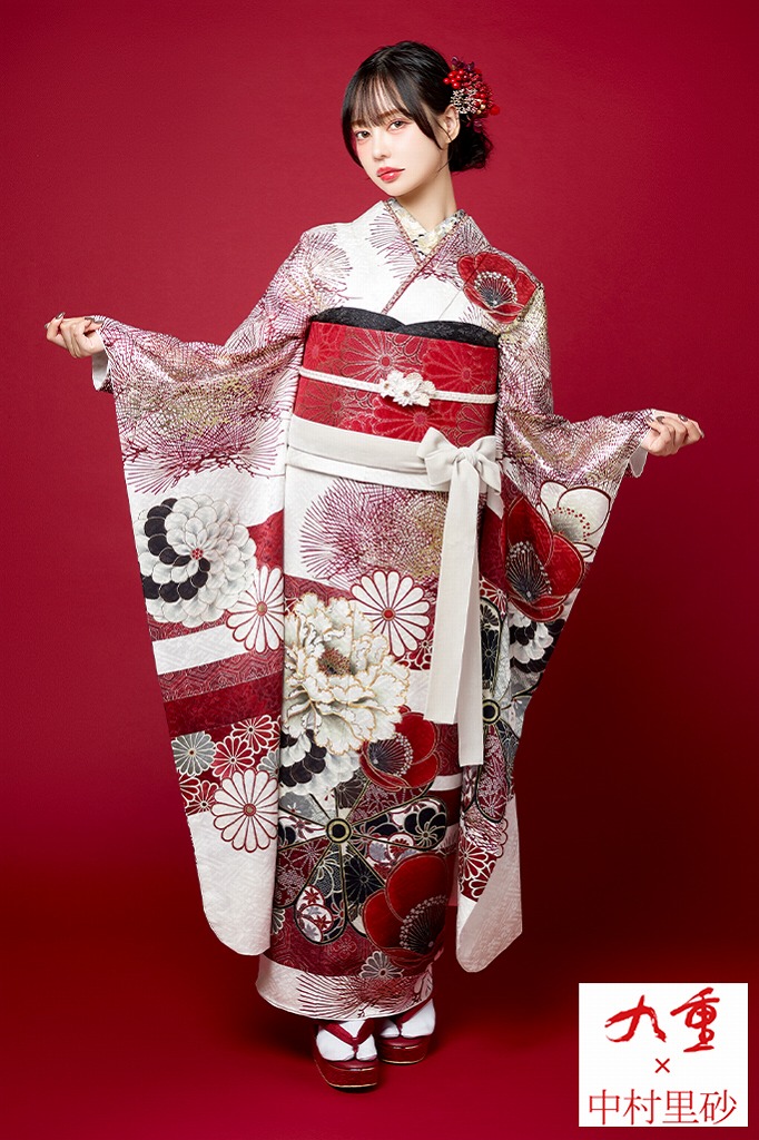 九重×中村里砂振袖ネットレンタル 白/赤/紅白 牡丹柄/梅柄/松柄 大人っ