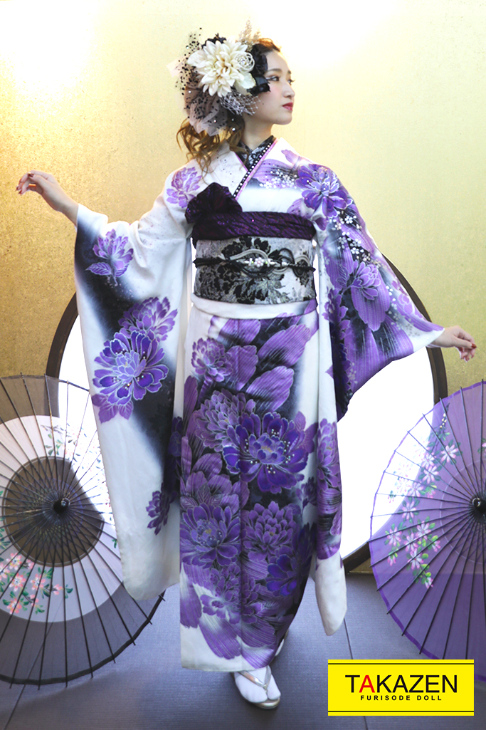 グラマラスモード 黒/白/紫 ボタン柄 派手 目立つ ギャル振袖ネット