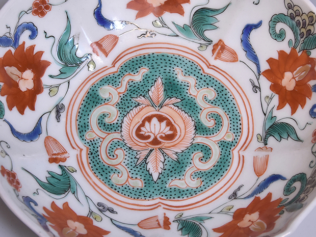 古伊万里（柿右衛門様式) 色絵唐花文桔梗形向付 5客 江戸時代元禄頃