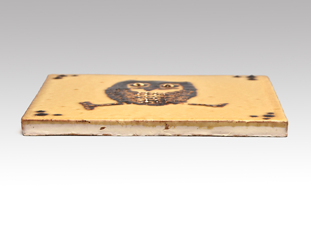 舩木研児(作) 陶板額装 「梟、ミミズク」 共箱 布志名焼 スリップ