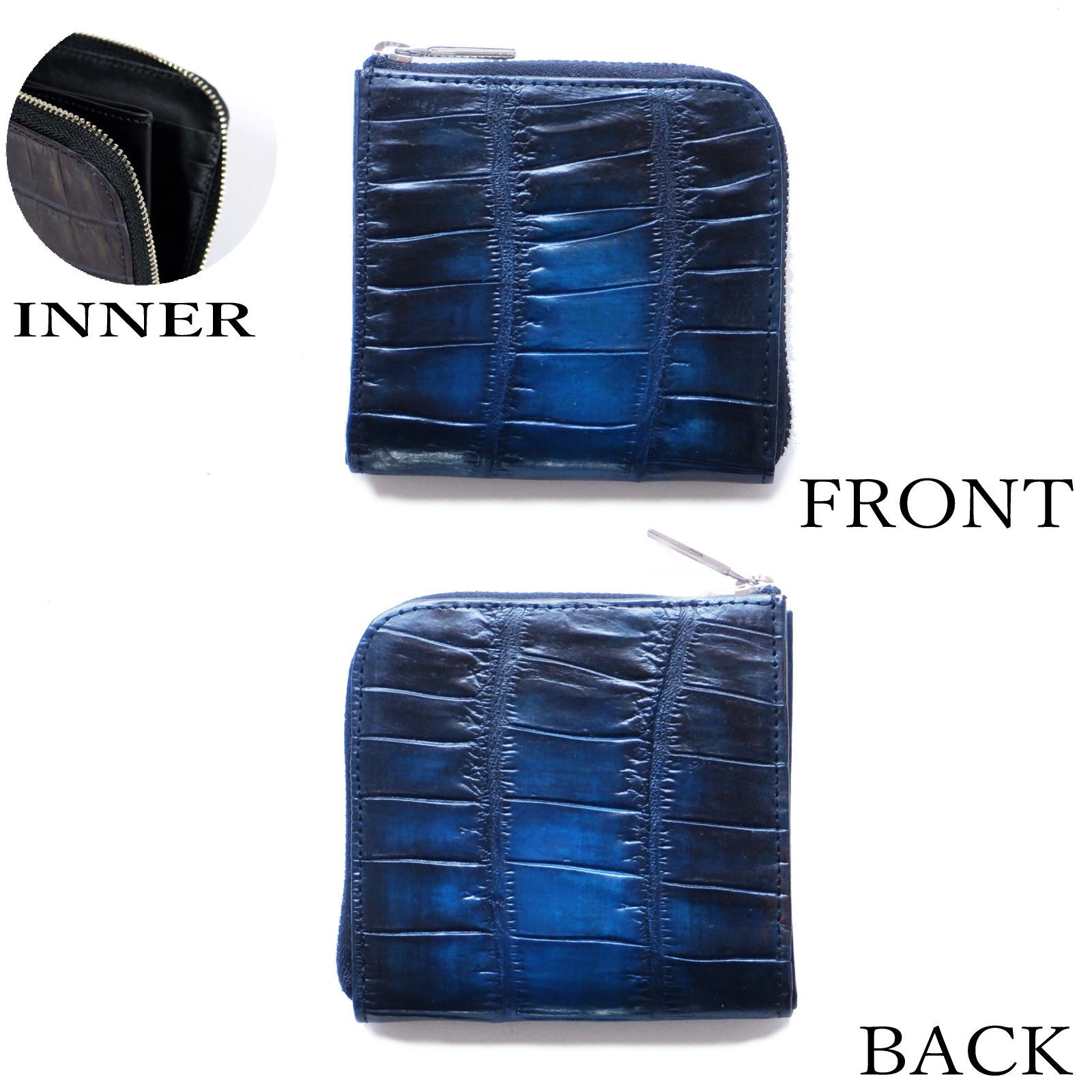 クロコダイル革 L字ファスナー ハーフウオレット | 手染めクロコダイル