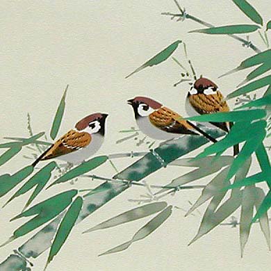 掛け軸 竹に雀 (井上秀城) 送料無料 【掛軸】【一間床・半間床】【花鳥