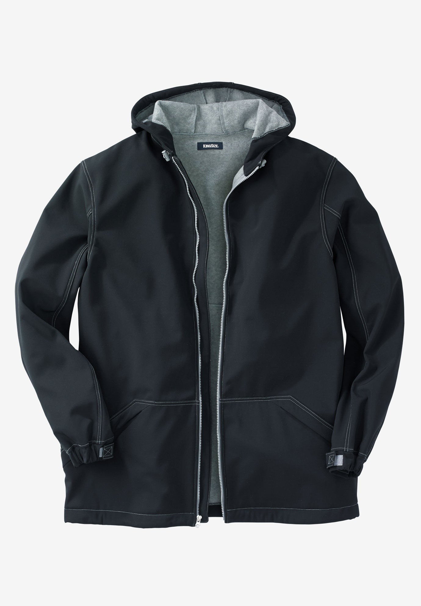 Fleece-Lined Slicker Rain Coat for Men, Black | King Size