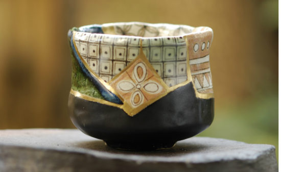 織部呼び継ぎ茶碗 | 平澤流金繕い研究所