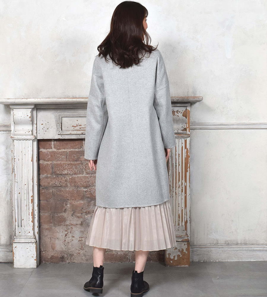 Merfirge]ウール混 ダブル フェイス Vネック ノーカラー コート