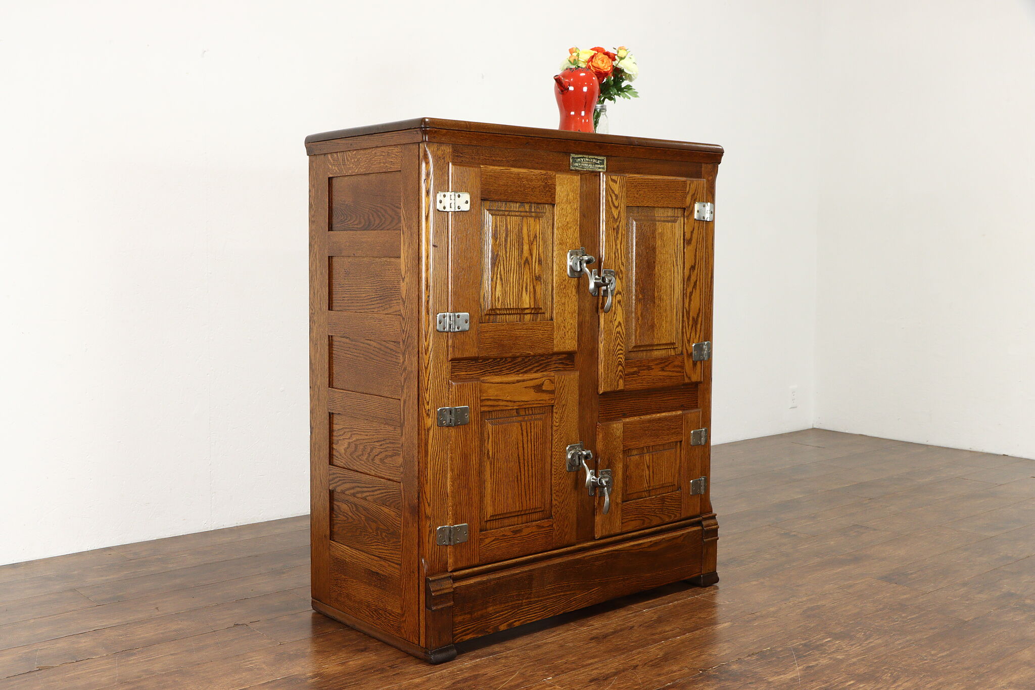 Oak Antique Farmhouse Kitchen Pantry Ice Box, Bar Cabinet