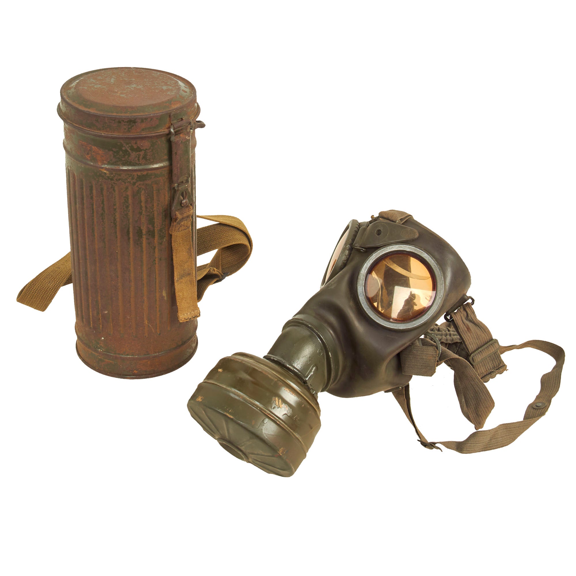 Original German WWII M38 Gas Mask in Size 2 with Filter, Canister