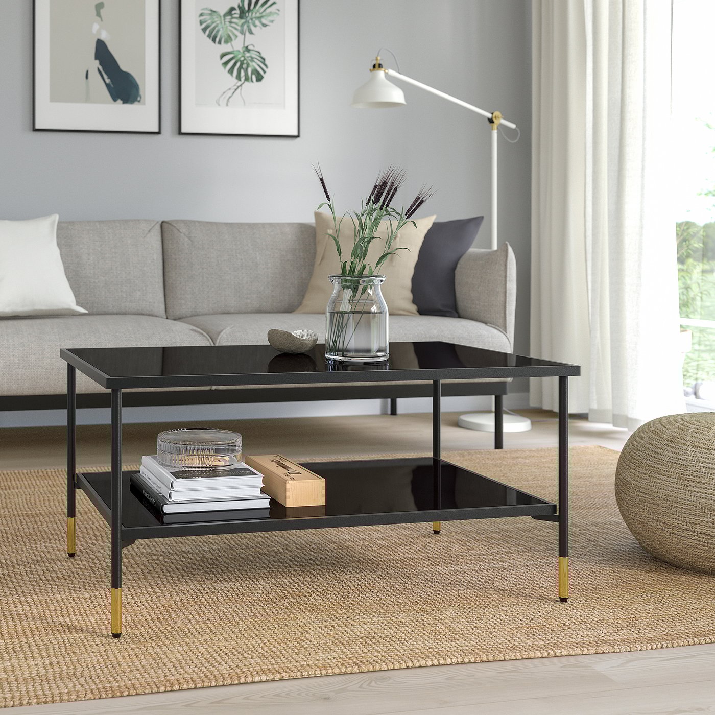 ÄSPERÖD エスペロード コーヒーテーブル, ブラック/ガラス ブラック