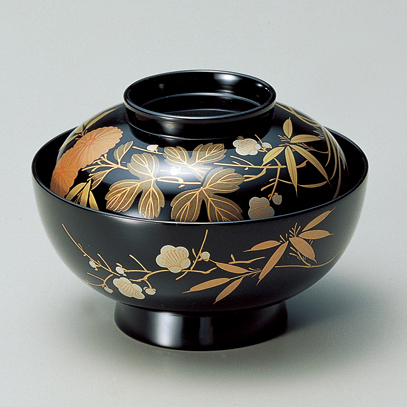 煮物椀 四君子 黒 漆塗り・木製【製造中止】 漆器の井助