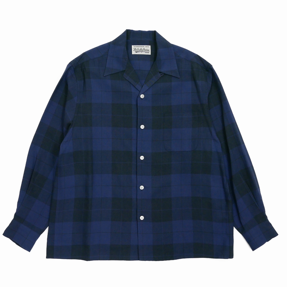 WACKO MARIA/OMBRE CHECK OPEN COLLAR SHIRT（NAVY）［オンブレ