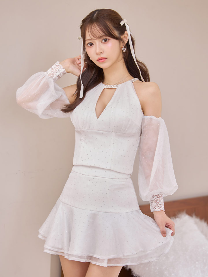 アメスリオフショルスタッズセットアップミニドレス/キャバドレス【XS