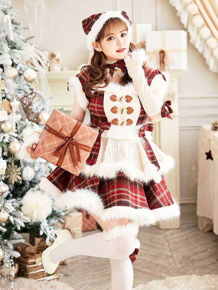 即日発送】ミルキーニットダッフルチェックサンタ《クリスマスコスプレ