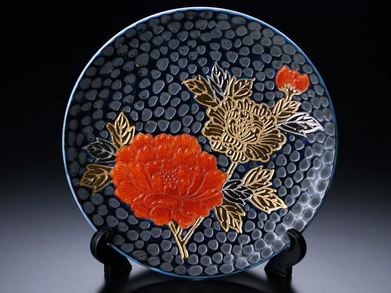 佐藤 アンティーク ハンドペイント ビジューと金彩の美しい飾り皿 佐藤