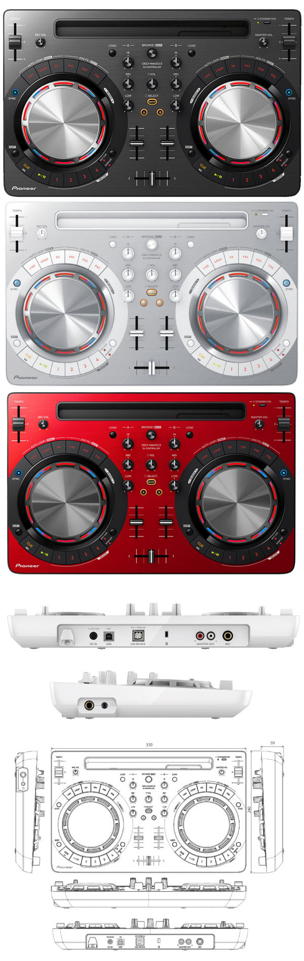 Pioneer DJのPCDJコントローラーDDJ-WEGO3-Rの紹介ページです。