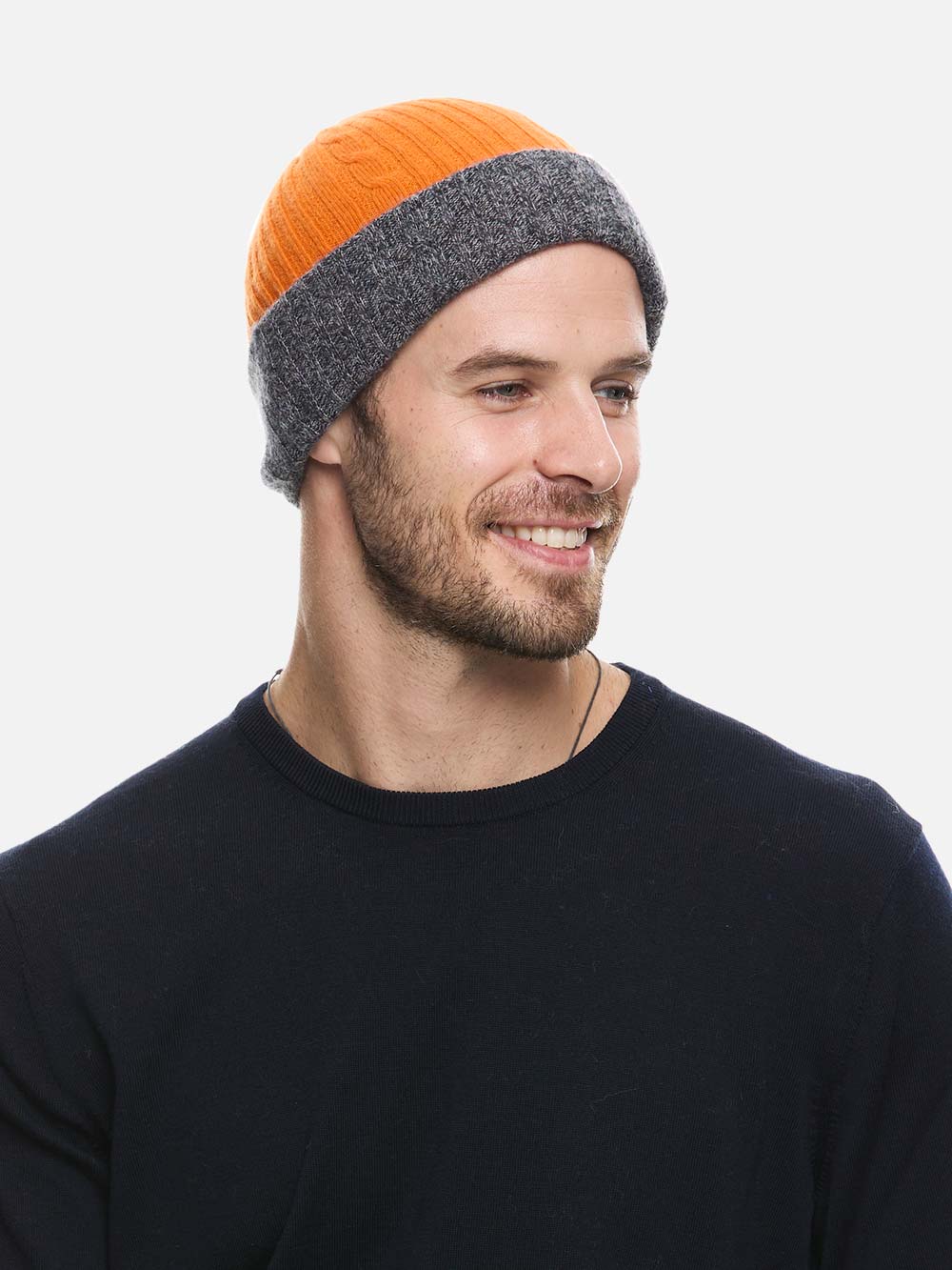 Cashmere Beanie | 4-Way Cashmere Beanie - Gray/Orange | Ovcio