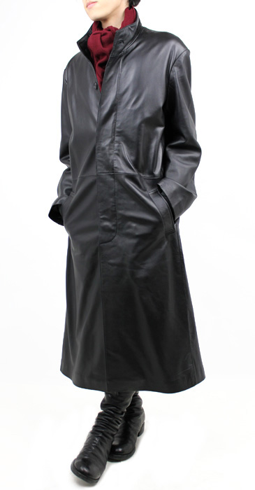 レザーロングコートスタンド襟120cm（羊革） S~3Lまで｜革製品専門店