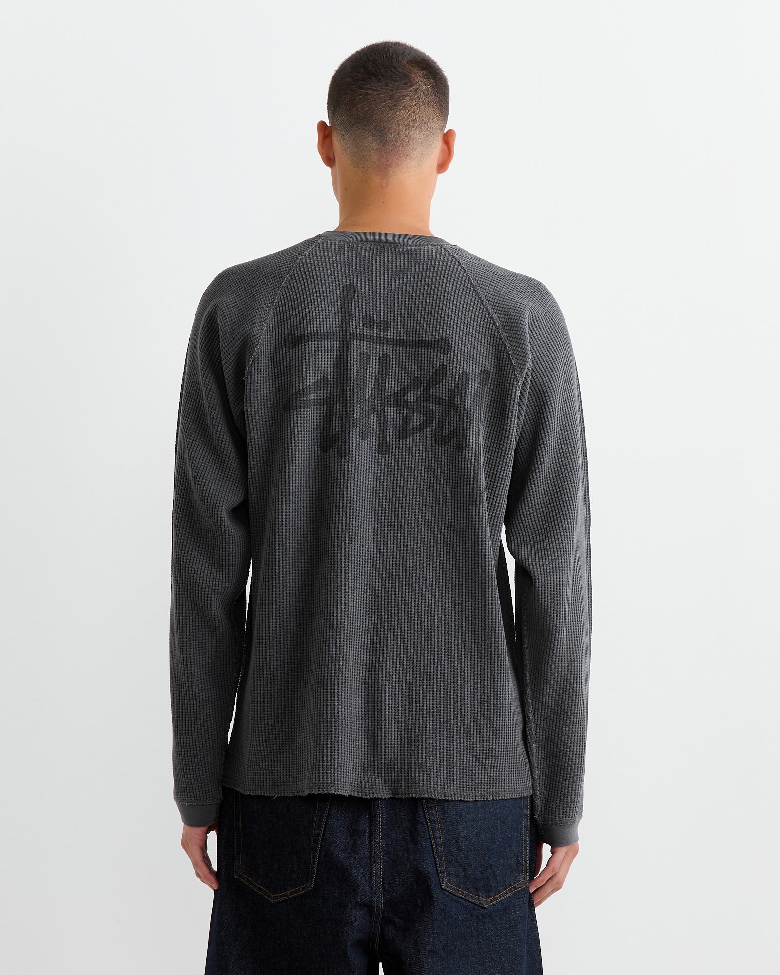 Raglan Thermal Basic Crewneck in Washed Black