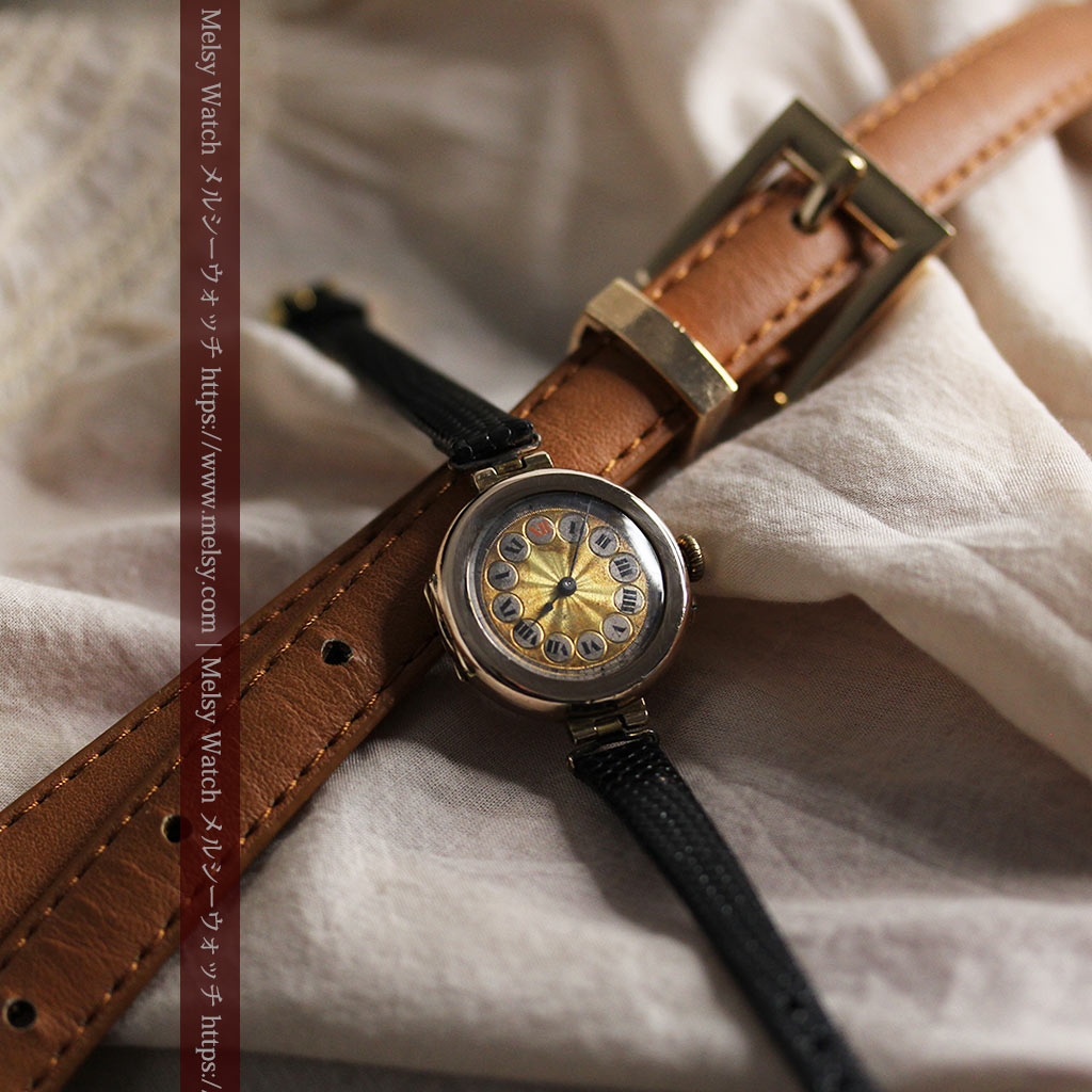 スイス製テレフォンダイアル金無垢アンティーク腕時計 【1910年頃】