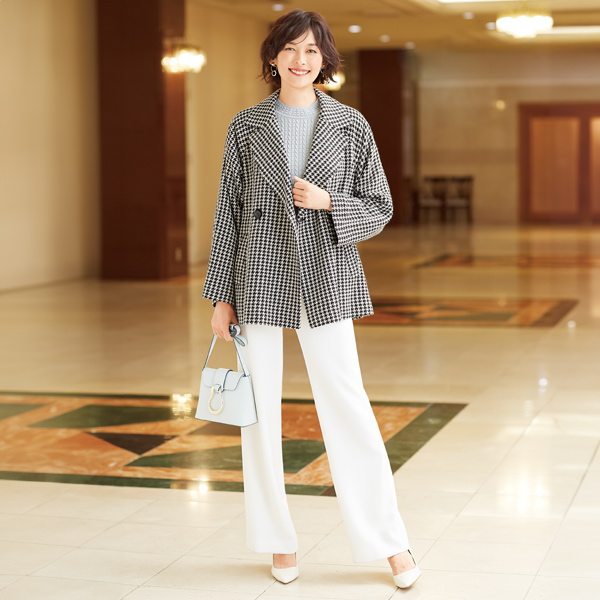 ウール混 千鳥格子柄コート 大きいサイズ M LL 4L | 京都通販ミセスの