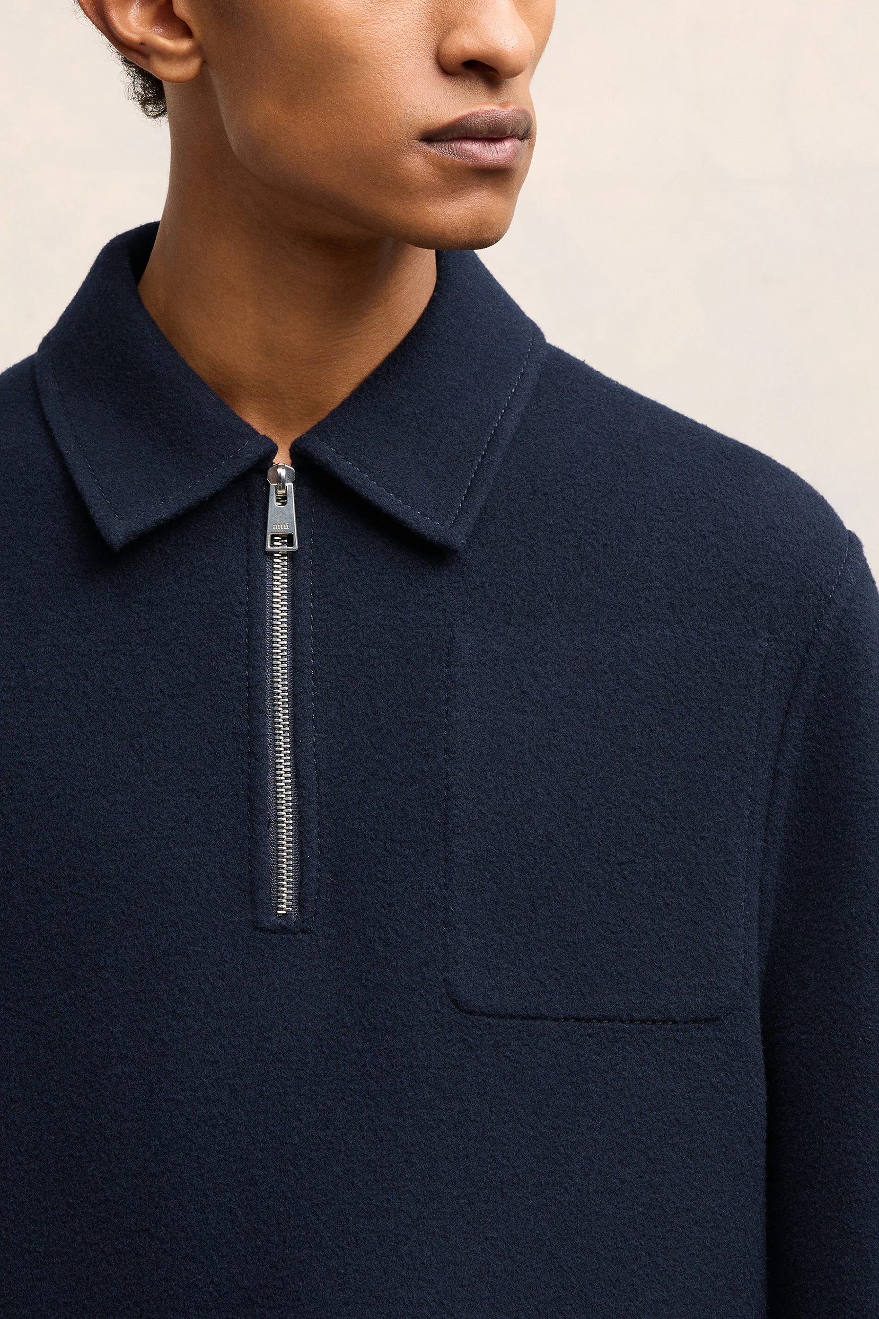 AMI PARIS Double-Face Wool-Cashmere Semi Zipped Jacket | L