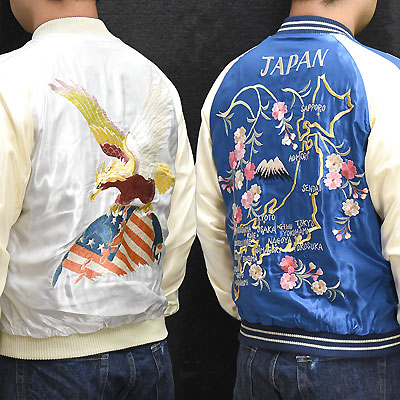 東洋スカジャン「EAGLE×JAPAN MAP」リバーシブルアセテートスカジャン