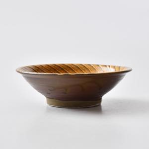 小鹿田焼 坂本浩二窯 五寸深皿 刷毛目 飴 ｜ みんげい おくむら （日本