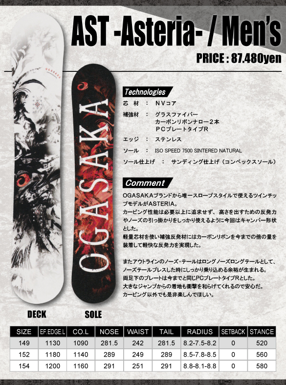 18-19 OGASAKA(オガサカ) / AST [Men's Size]・スノーボード [149cm