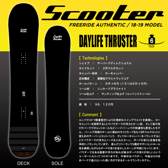 18-19 SCOOTER(ｽｸｰﾀｰ)・DAYLIFE THRUSTER・スノーボード [151cm,155cm