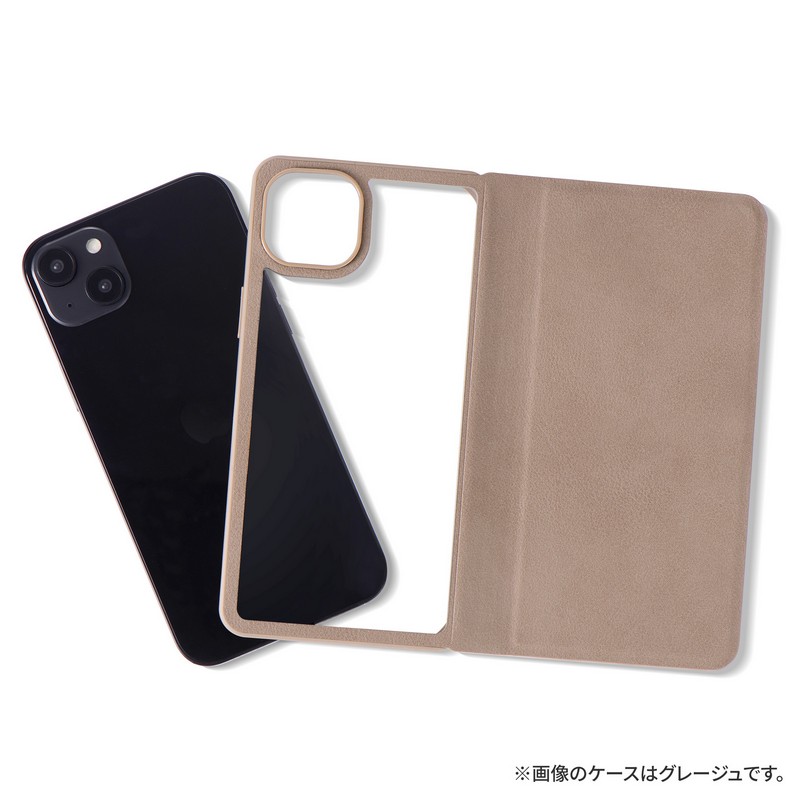 iPhone 14 Plus 軽量・背面クリアフラップケース 「Amake」 グレージュ