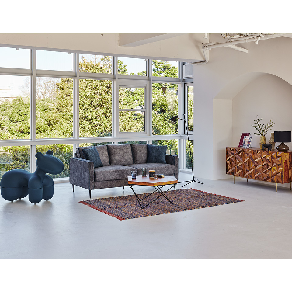 ソファNEW01 3人掛け【送料・開梱設置無料】グレー/ブルー | NOCE