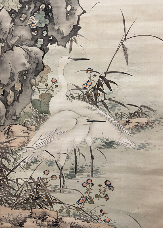 山田訥斎 秋草雙鷺図/掛け軸(Hanging scrolls) 絵画の買取 販売 鑑定