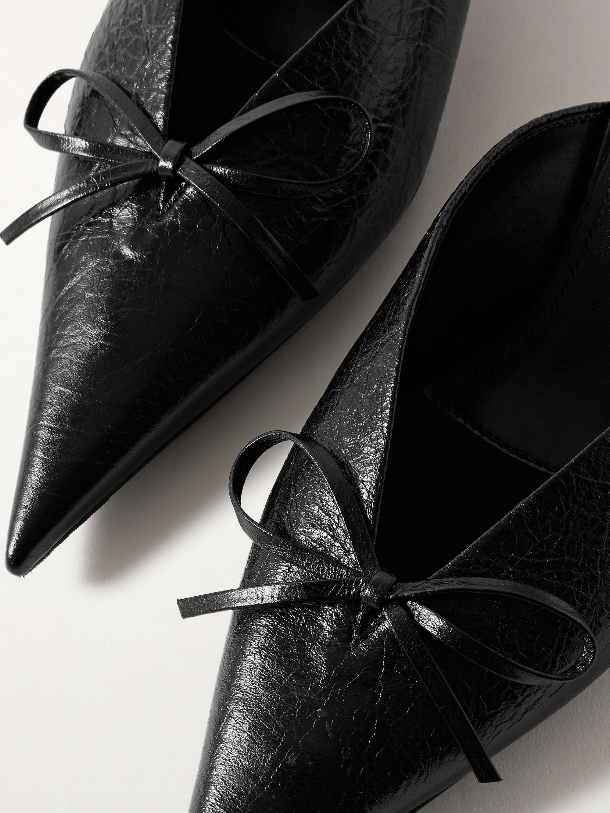 BALENCIAGA Knife bow-embellished crinkled-leather mules | NET-A-PORTER