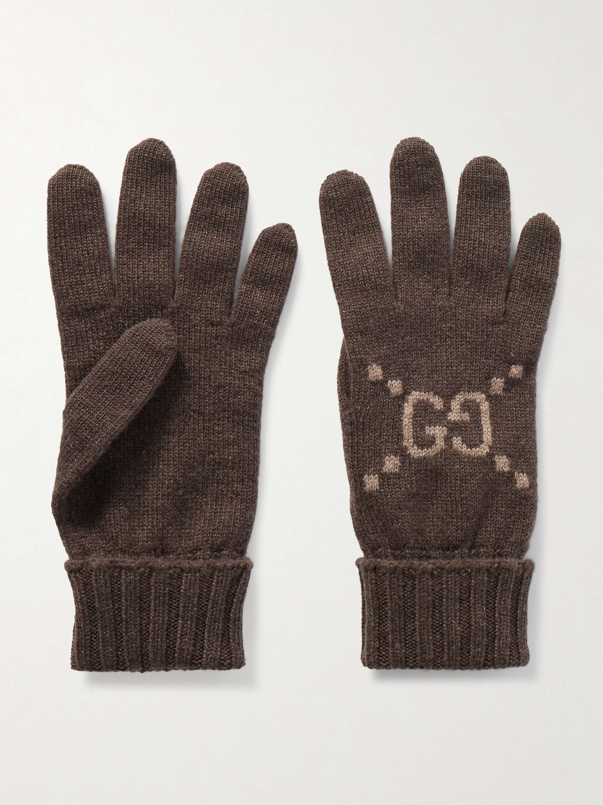 GUCCI Intarsia-knit cashmere gloves | NET-A-PORTER