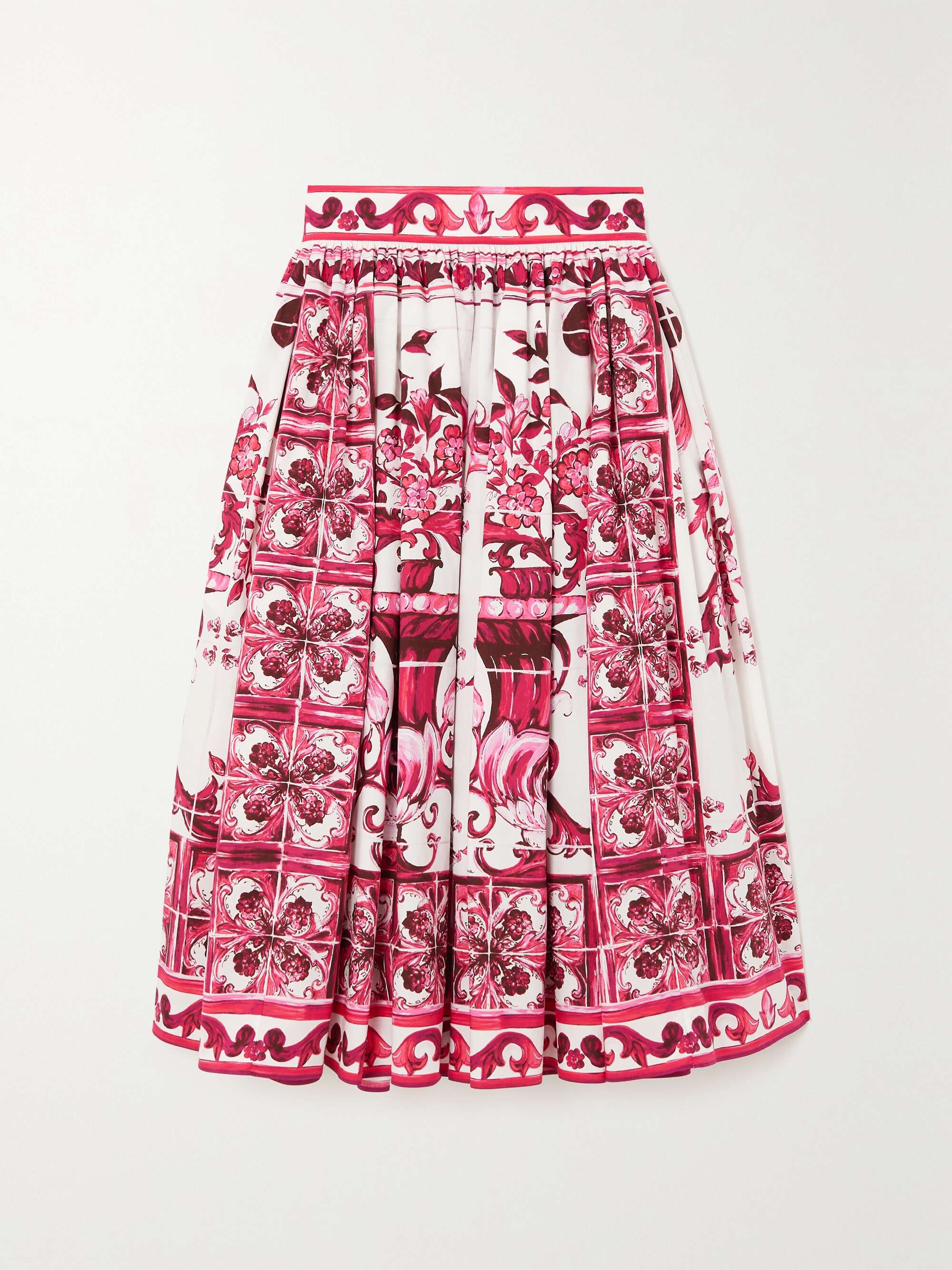 DOLCE&GABBANA Maiolica pleated printed cotton-poplin midi skirt